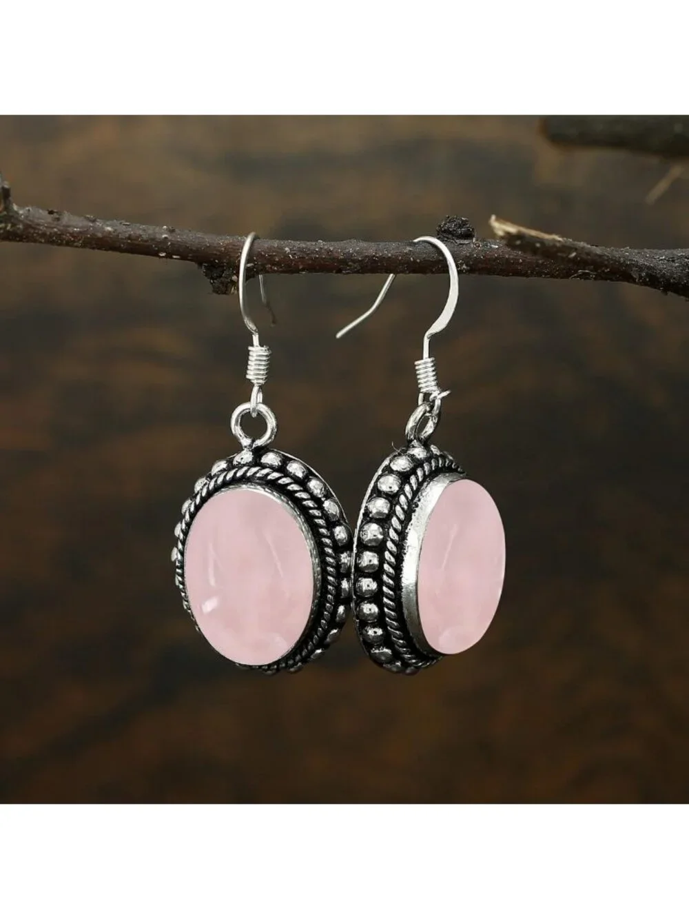 Lightweight Oval Dangle Earrings with Natural Gemstones - 925 Silver Plated